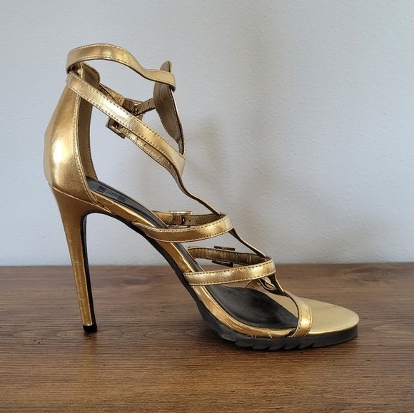 Beau & Ashe Kafka Stiletto Sz 10 Gold Gladiator Cage 4.5" Heel Chunky Tread - Picture 7 of 14